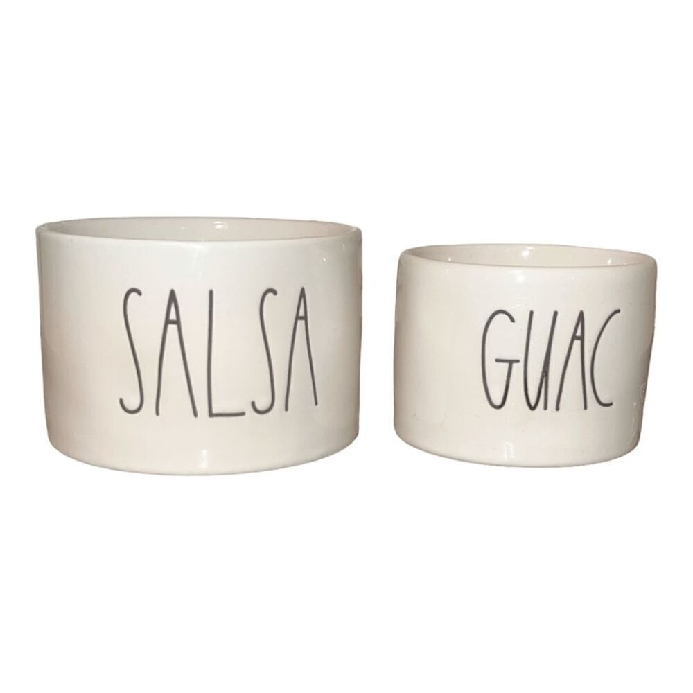 Rae Dunn Farmhouse Salsa and Guacamole Ceramic Condiment Bowl Set, 2 Pieces